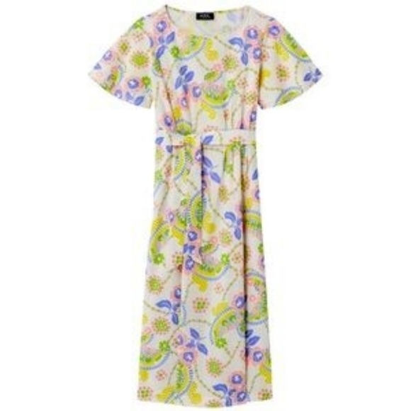 NWT A.P.C $400 BELTED FLORAL COTTON MIDI DRESS - Picture 2 of 7